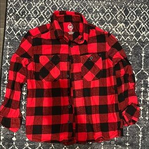 Red and Black Plaid Button-Up Shirt